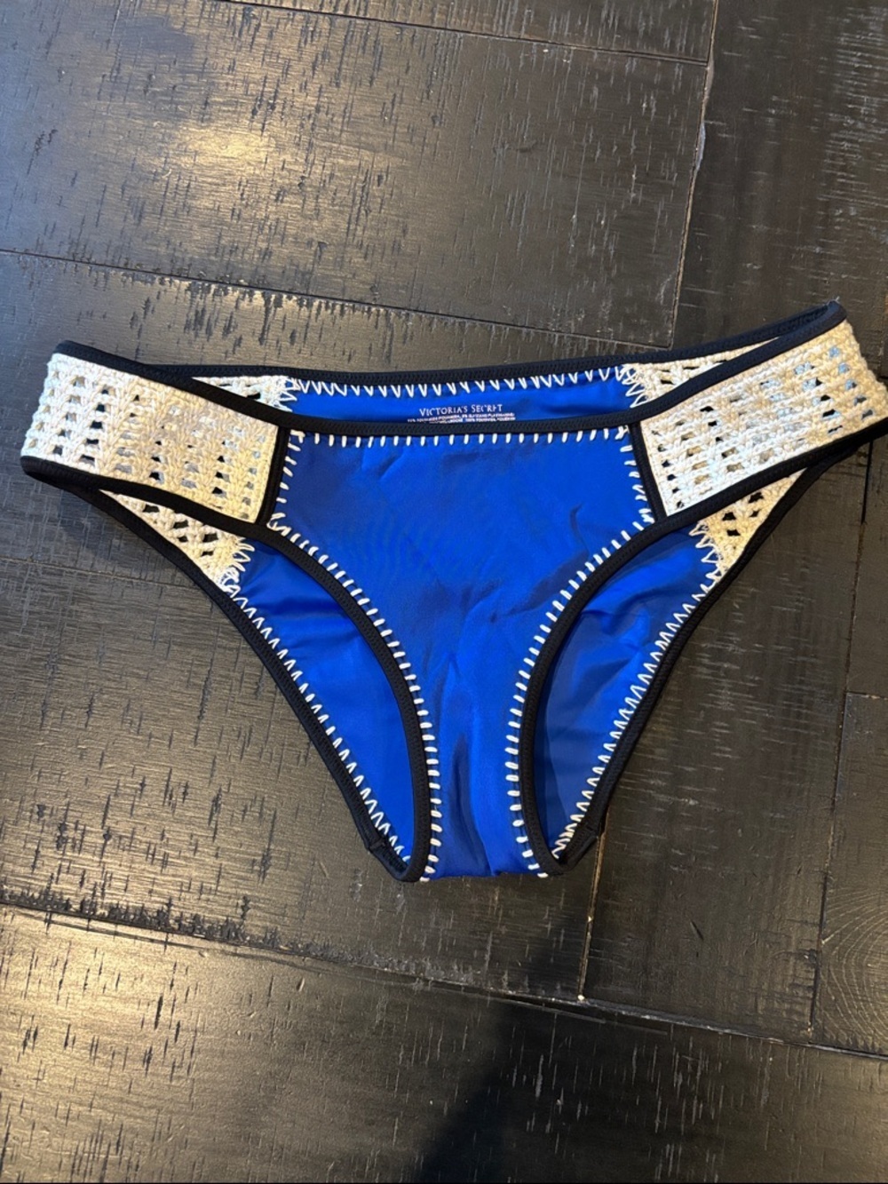 Victoria's Secret Blue Bikini Bottom with Crochet Waistband Medium Boho